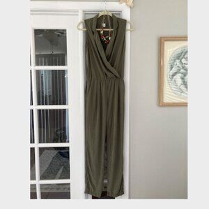 Gap Army Green Sleeveless Modal Jumpsuit Straight Leg  X Small